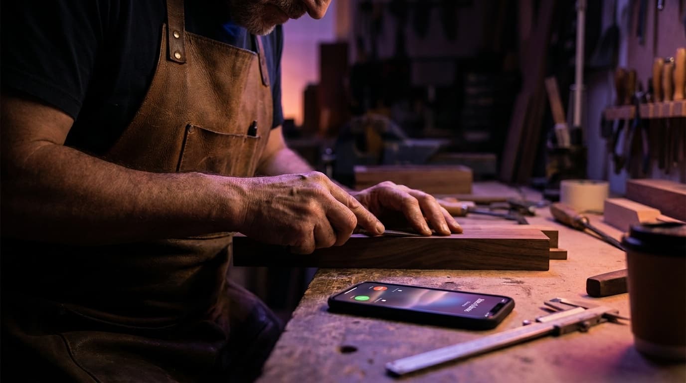 A busy business owner working while a call goes unanswered